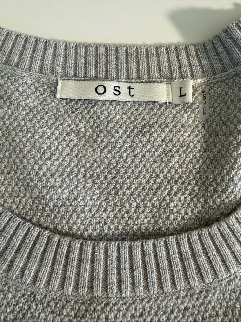 OST New York Cotton Cashmere Gray Geometric Sweater Chiffon Trim Sz L - Picture 7 of 9